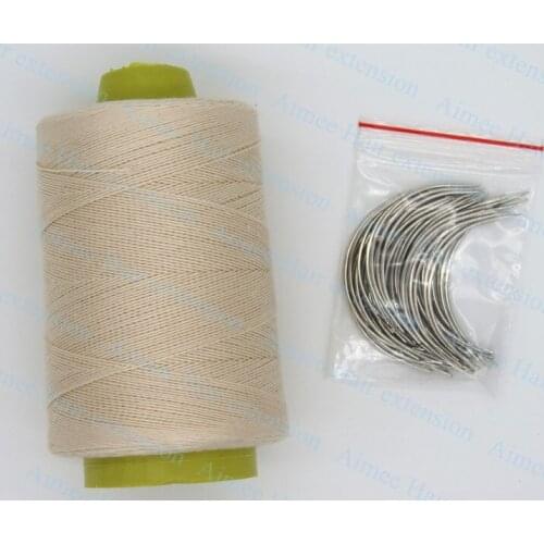 Free shipping 1set Hair Weaving Needle+Thread Set (50pcs C Weaving Needle Needles +1 Spool Polyster Cotton Hair Weaving Thread)
