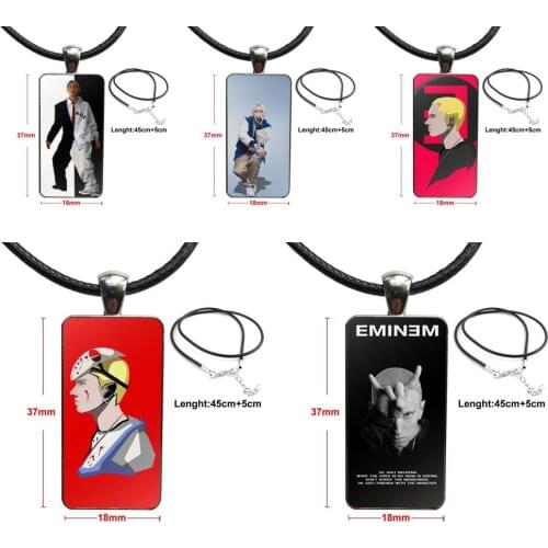 Glass Cabochon Jewelry Steel Color With Long Pendant Choker Rectangle Necklace For Girls Wholesale Hip Hop Eminem Rap God