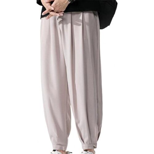 Men Solid Color Loose Ankle-length Elastic Waist Streetwear Ankle Tied Oversize Stylish Casual Pants Sports Sweatpants штаны