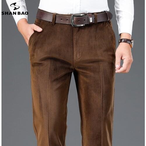SHAN BAO luxury high-quality gold velvet thick warm mens fitted straight casual pants business casual brand clothing trousers