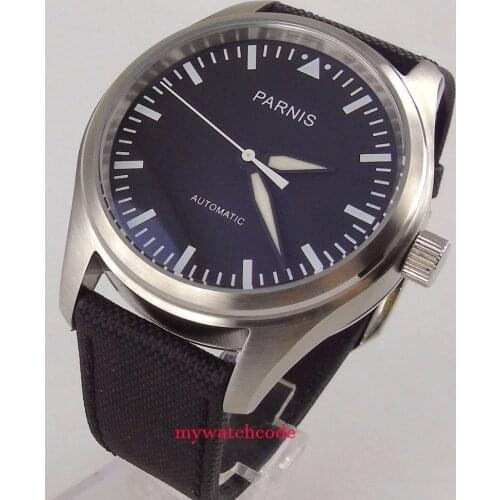 42mm Parnis black dial date steel case Automatic Movement Mens Casual Watch