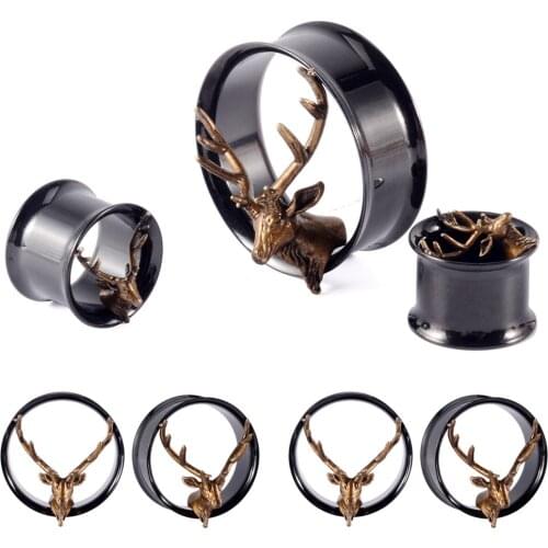 CHUANCi 1 Pair Hot Product Stainless Steel Deer Design Ear Tunnels Plugs Body Piercing Jewelry Screw Ear Expanders Gauges
