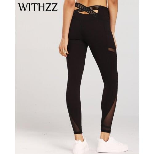 WITHZZ Stretch Quick-Dry Sports Workout Flexible Pants Female Splicing Mesh Fitness High Waist Casual Leggings