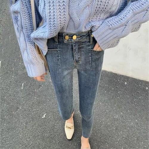 Elastic Denim Pants Women Denim Trousers Jeans Plus Size Streetwear Winter High Waist Korean Vintage Solid Autumn 2020 Stretch