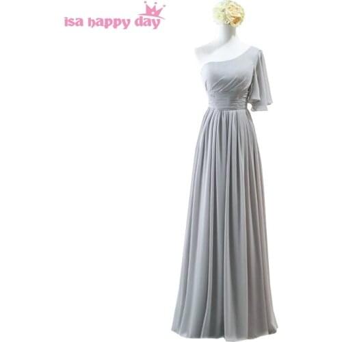 Elegant light grey bridesmaid corset floor length chiffon dress gray gowns braidsmaid dresses for wedding guests under 100 H4133