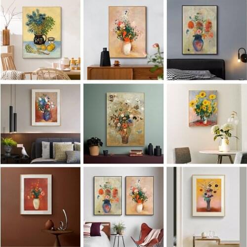 European retro still life flower oil painting sunflower van Gogh American art poster decoration picture painting core inkjet