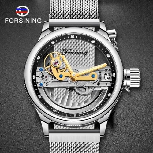 FORSINING Tourbillon Watch Men Automatic Mechanical Watches Mens Top Brand Luxury Luminous Hands Mesh Steel Man Watch