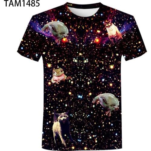 Game Cartoon Galaxy Cat T-Shirt Mens and Womens Summer Short Sleeve 3D Printed T-Shirt Youth Cool Leisure Fashion Top