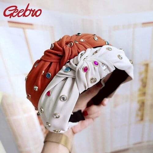 Geebro Sweet Bohemian Crystal Summer Color Rhinestone Center Knot Wide Hairband Handmade Hairband Hair Accessories For Women