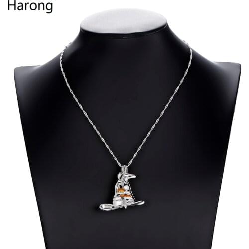 Classic Movie Harry Sorting Magic Hat Pendant Necklace Pearl Cage Stainless Steel Quality Women Gift Jewelry Cosplay Accessories