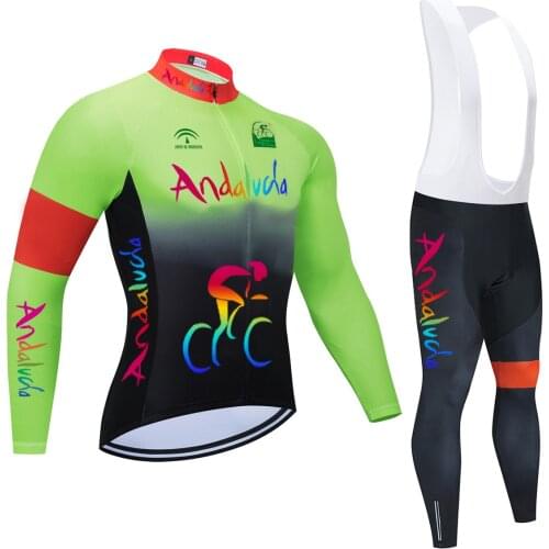 2021 Andalucia Pro Team Long Sleeve Cycling Jersey Set Ropa Ciclismo Bicycle Clothing MTB Bike Jersey Uniform Men Clothes