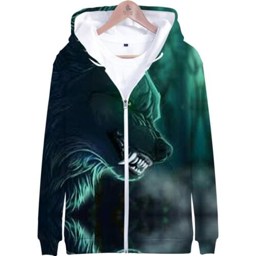 Mens Jackets 3D Print Clothing Moon Wolf Zipper Hoodie KIds Sweatshirt Anime Harajuku Coat Moon Wolf Jackets Hip Hop Streetwear