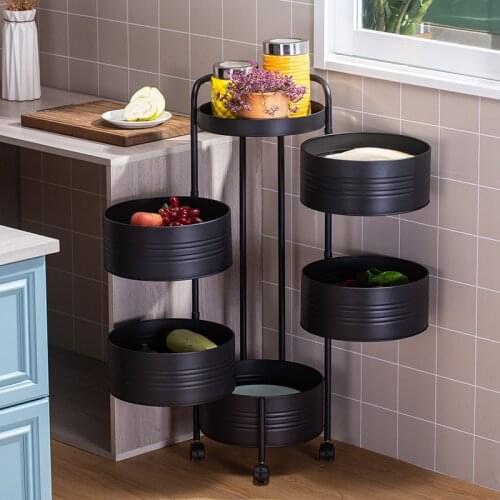 Hot - Selling Rotary Kitchen Floor Multi - Layer Household Circular Basket Cylindrical Storage Rack