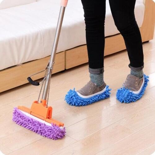 Fashion Lazy Clean Mop Slipper Floor Candy Color Washable Reusable Microfiber Shoe Cover LX1937