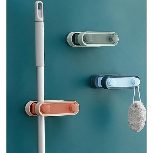 Wall Mounted Free Punch Traceless Mop Clamp Bathroom Organizer Broom Holder