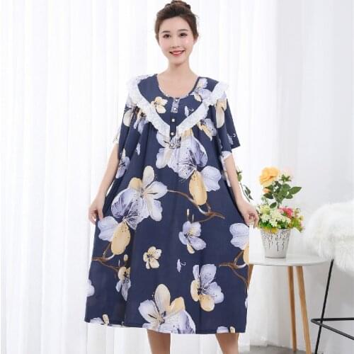 Oversized Floral Print Nightwear Elegant Outdoor Sleepwear Nightdress Summer New Women Home Clothes Loose Pregnant Women Dress