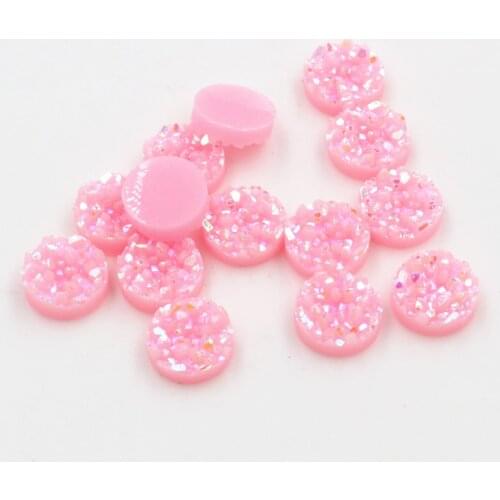 New Fashion 40pcs 8mm 10mm 12mm Pink AB Colors Natural ore Flat back Resin Cabochons For Bracelet Earrings accessories