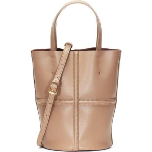 2020 New Female Barrel-shaped Bag Cowhide Leather Bucket Bag Trendy Korean Version Of Simple Messenger Shoulder Bag
