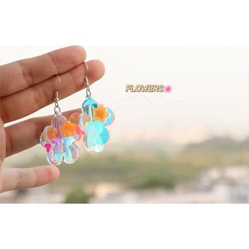 2021 spring and summer new three-dimensional polarized colorful laser flower Korean temperament style earrings jewelry female