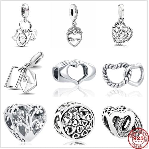 New 925 Sterling Silver Two Entangled Hearts Tree of Life Letter Charm Fit Original Charms Pandora Bracelet Bead Jewelry making