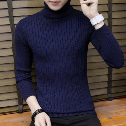 Casual Winter Sweaters for Men Solid Color Turtle Neck Ribbed Twist Sweater Pullovers Turtleneck Male Sweaters Mens Clothing