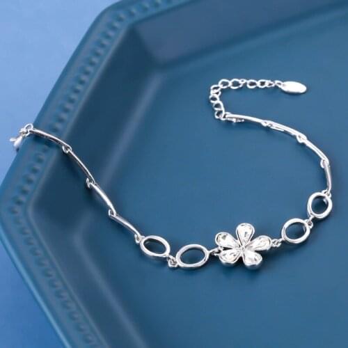 Origin Summer Korean Fashion Pink Flower Circle Charm Bracelet for Women Temperament Rhinestone Bracelet Jewelry Accessories