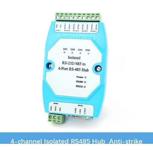 Industrial 4-channel Isolated RS485 Hub Optical Isolation RS485 Repeater Splitter with RS232 Input 600W Anti-strike Protection