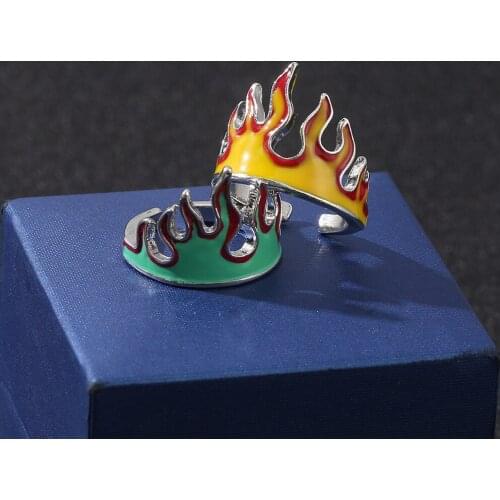 European and American Fashion Flame Opening Rings for Women Men Metal Ring Gifts Hip Hop Punk Enamel Adjustable Ring