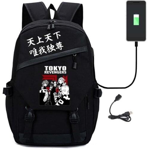 Backpack Tokyo Revengers Anime Print Black Japanese Style Fashion Unisex Multifunction USB Charging Laptop Shoulder Travel Bags