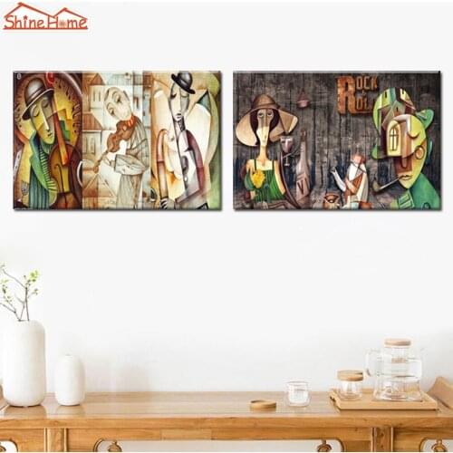 ShineHome-2pcs Canvas Printed Modular Painting Abstract Figure Coloured Drawing or Pattern Panel Printing Wall Picture Art Deco