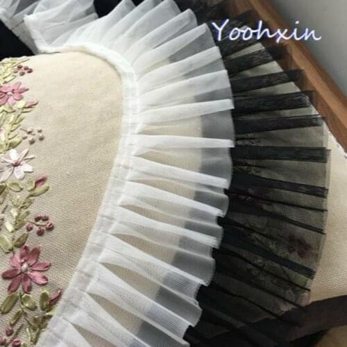 Wide White Black Elastic Pleated Chiffon Lace Collar Applique Fabric Folded Sewing DIY Crafts Ribbon Trim Bridal Dress Hem Decor