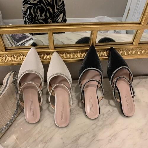 Bling Slides Women Designer Luxury Slides Shoes Rhinestone Woman Slippers Womens Mules Pointed Toe