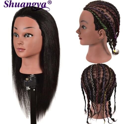 Shuangya Hair Female Mannequin Head With Hair For Braiding African Mannequin Practice Training Head Dummy Head Cosmetology