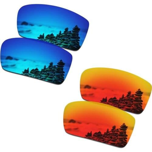 SmartVLT 2 Pairs Polarized Sunglasses Replacement Lenses for Oakley Crankshaft Ice Blue and Fire Red