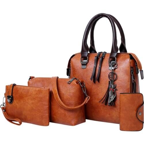 Bag Women Vintage Set Tote Handbag +Shoulder Bag +Messenger blosa +Day Clutch Four Pieces Tote Bag Crossbody Bag