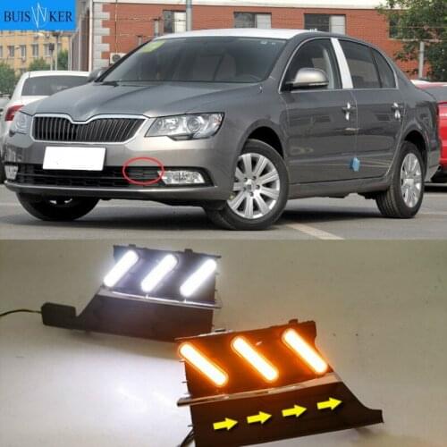 For Skoda Superb 2013-2015,Super Brightness Waterproof ABS Car DRL 12V LED Daytime Running Light With Fog Lamp Cover