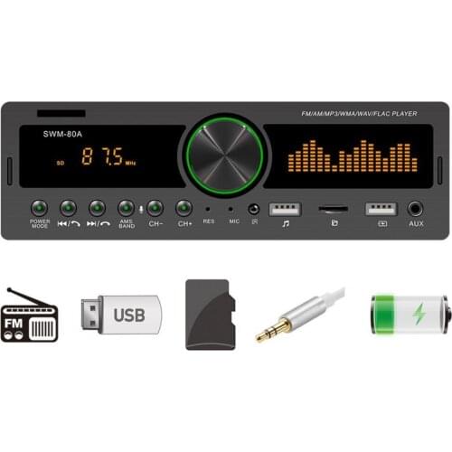 SWM-80A Handsfree Dual USB Car MP3 Player Powerful FM Radio Bluetooth AUX TF Card U Disk Digital Media Receiver Car Accessories
