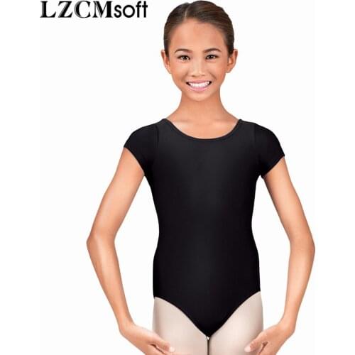 LZCMsoft Black Short Sleeve Leotards for Girls Ballet Tights Spandex Nylon Dance Leotards Team Gym Suits Variety Of Colors