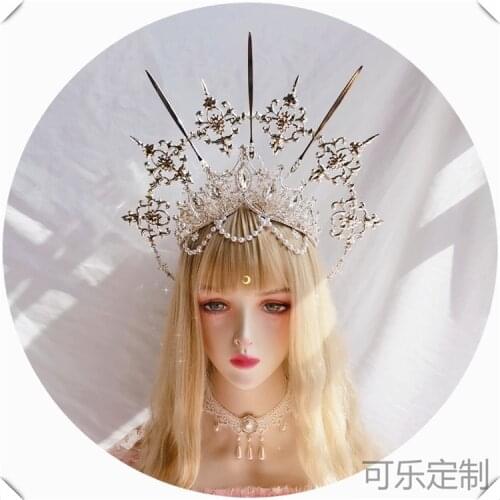 Gorgeous Original Lolita Silver Halo Crown Apollo Angle Hair Hoop Gothic Dark Take Photo Headband Hair Accessories Xmas Gifts