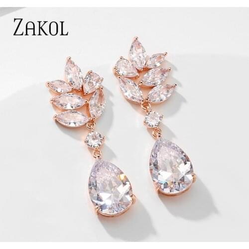 ZAKOL Luxury Classic Water Drop AAA Cubic Zirconia Dangle Earrings High Grade Bridal Wedding Jewelry for Women FSEP5033