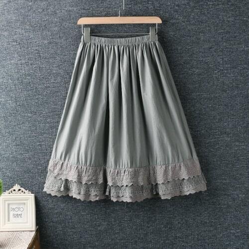 New Autumn Clothing Art Small Fresh Elastic Waist Layered Embroidery Lace Skirt Cotton Loose Skirt Women 2020