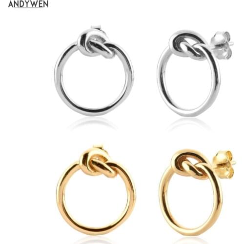ANDYWEN 925 Sterling Silver Twist Circle Stud Earring Women Rock Punk Clips Piercing Women Wedding Jewelry Gift Tiny Round
