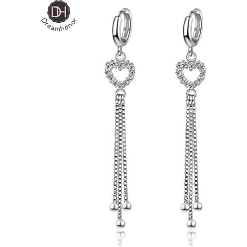 Elegant 925 Sterling Silver Earrings With Rhiestone Heart For Women Fashion Jewelry 2021