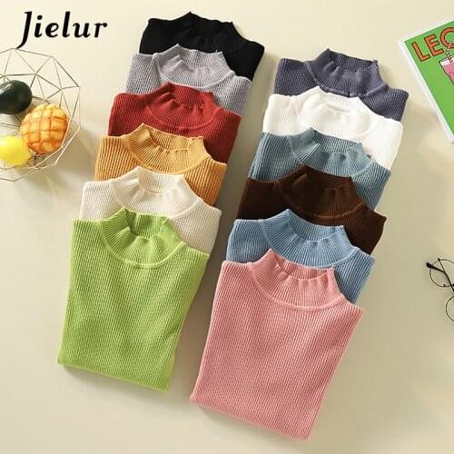 Jielur Solid Color Knitted Sweaters Women Slim Chic Pullovers Women 2020 New Autumn Winter Long Sleeve Tops Turtleneck 12 Color