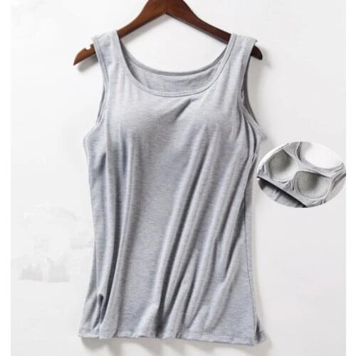 Women Summer Underwear Modal Tank Tops Female V-neck Plus Size T-shirt Camisole Built in Bra Shirt Lady Casual Comfortable Vest