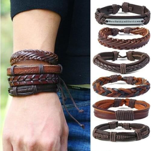 12Pcs/Set Vintage Men Faux Leather Simple Multi-layer Woven DIY Set Leather Bracelet Braided Bracelet Jewelry Gifts