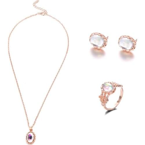 2021 European and American fashion new dazzling gem trend jewelry necklace earrings ring set