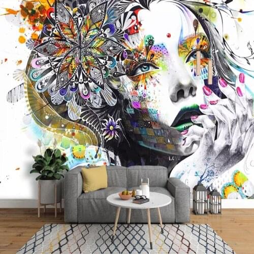 Milofi custom 3D wallpaper mural trend hand-painted sketch personality literary abstract avatar mural wall decoration painting