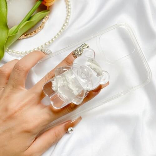 Cute Bear Transparent Phone Holder Griptok Support for IPhone Samsung Xiaomi Grip Tok Folding Handband Airbag Finger Stand