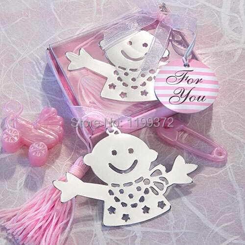 400pcs Free DHL Shipping Lovable Baby Boy With Blue or Pink Tessels Bookmark Baby Shower Wedding Party Favors Gift